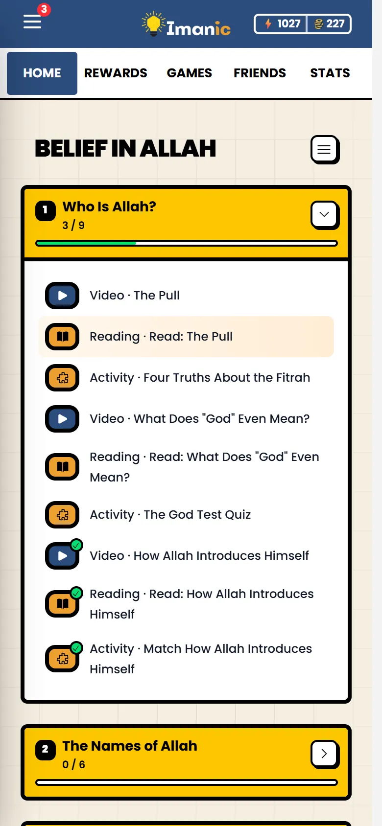 A unit of Islamic Beliefs on a phone: its modules and every lesson in them