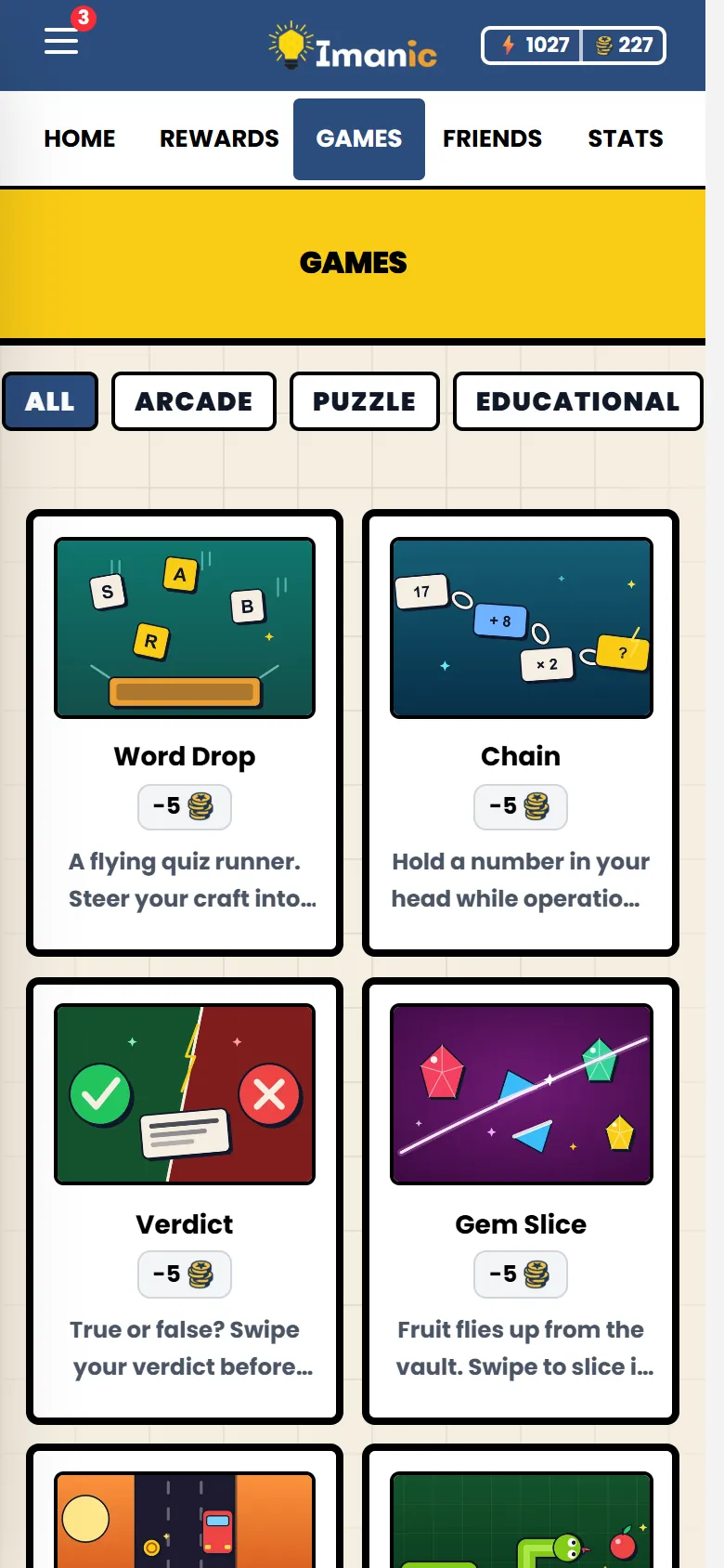 The games on a phone, each one paid for with coins earned in lessons