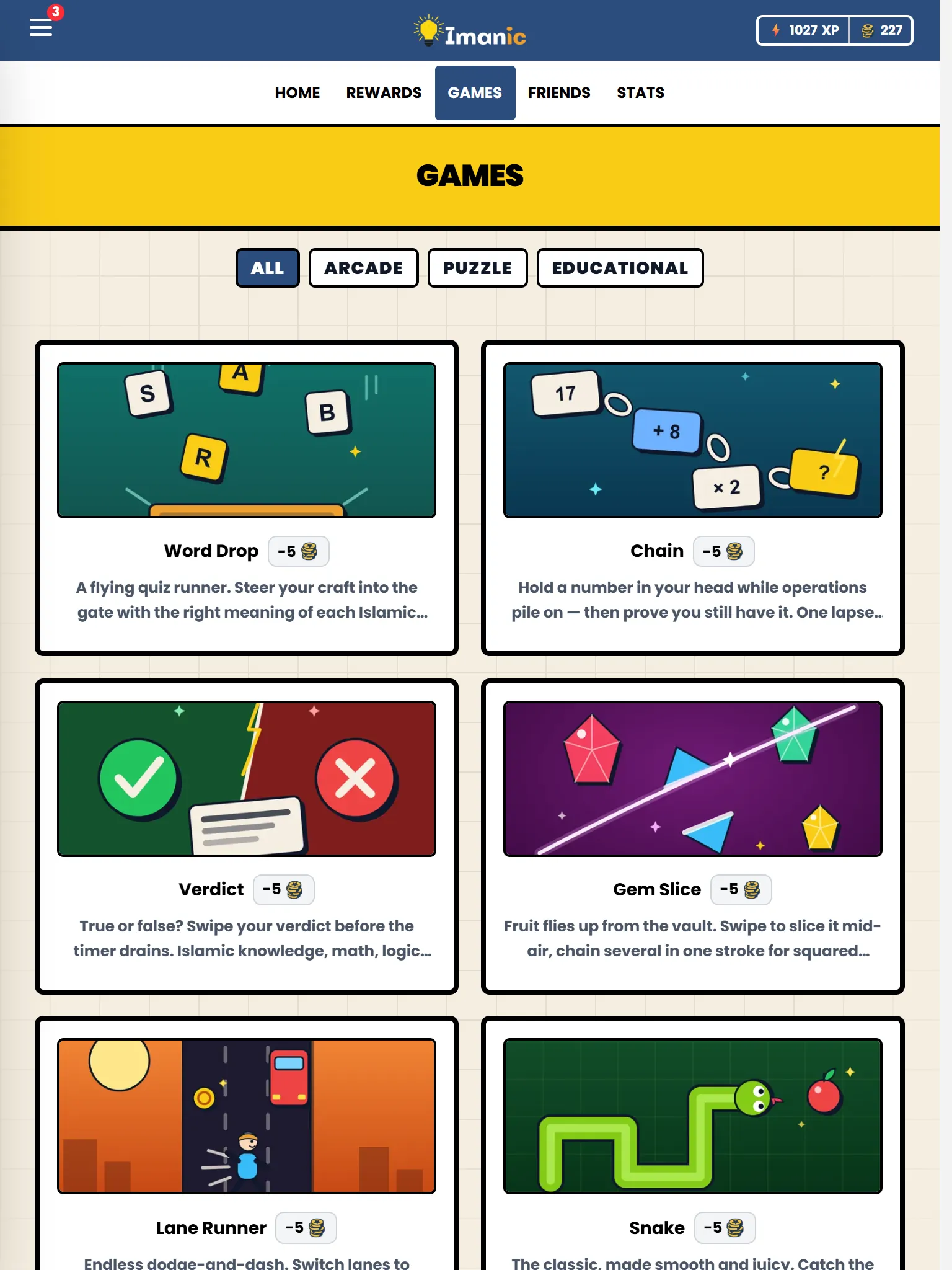 The games on a tablet, each one paid for with coins earned in lessons